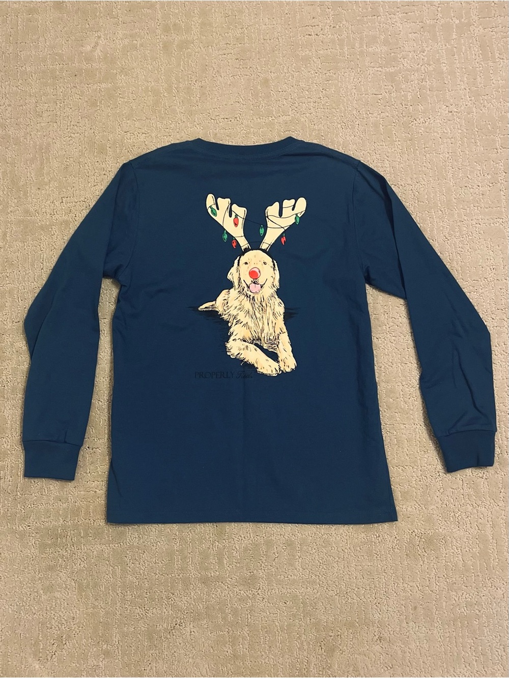 Properly Tied Kids Long-Sleeve Graphic Tee with Festive Reindeer Dog